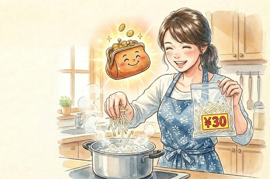 もやしやカイワレはコスパ抜群で茹でるだけ