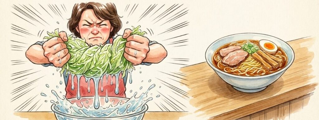 塩揉みや水切りのひと手間で麺が薄まらない
