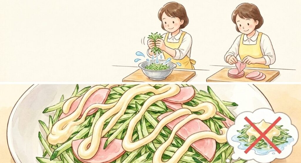 具材のきゅうりやハムを美味しくする下ごしらえ