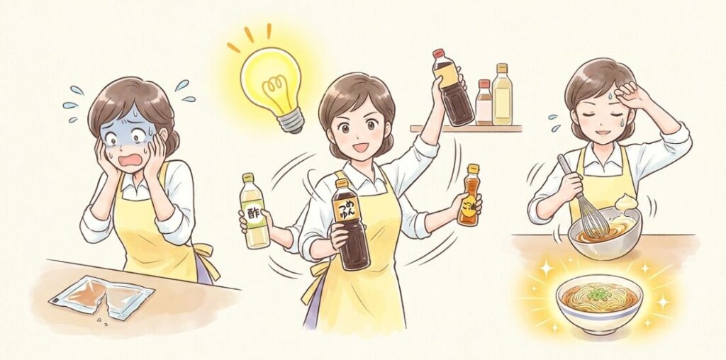 めんつゆを使って手軽に味付けを決める手順
