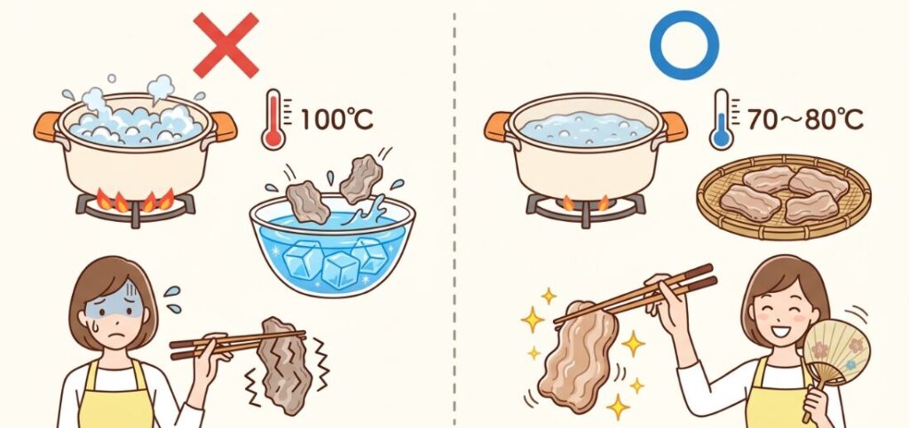 豚肉を柔らかく仕上げるお湯の温度と茹で方
