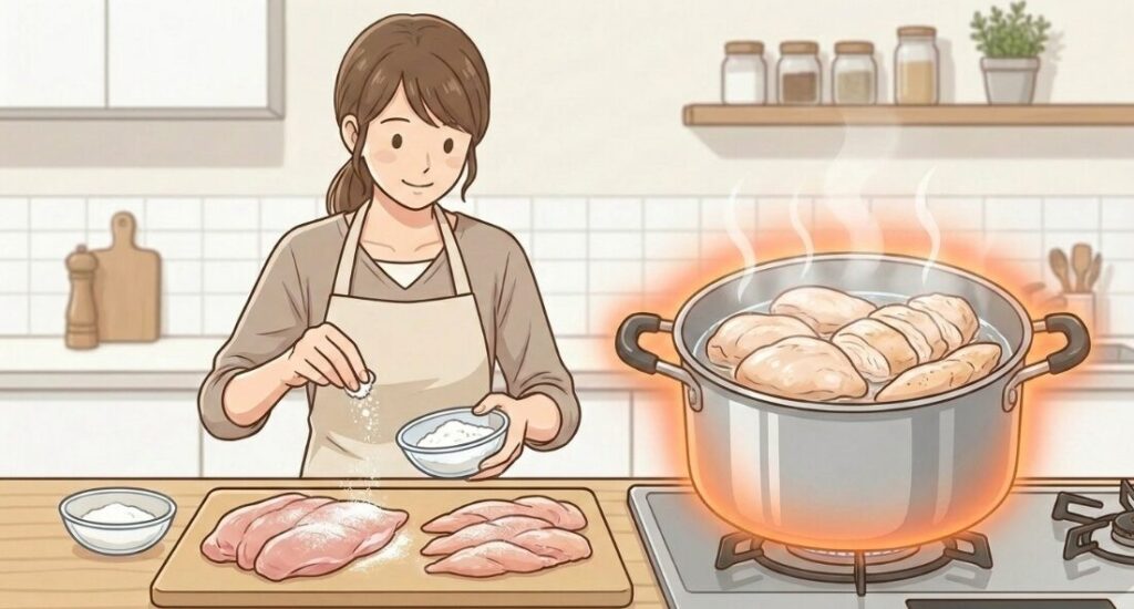 鶏むね肉やササミで作る高タンパクな冷しゃぶ