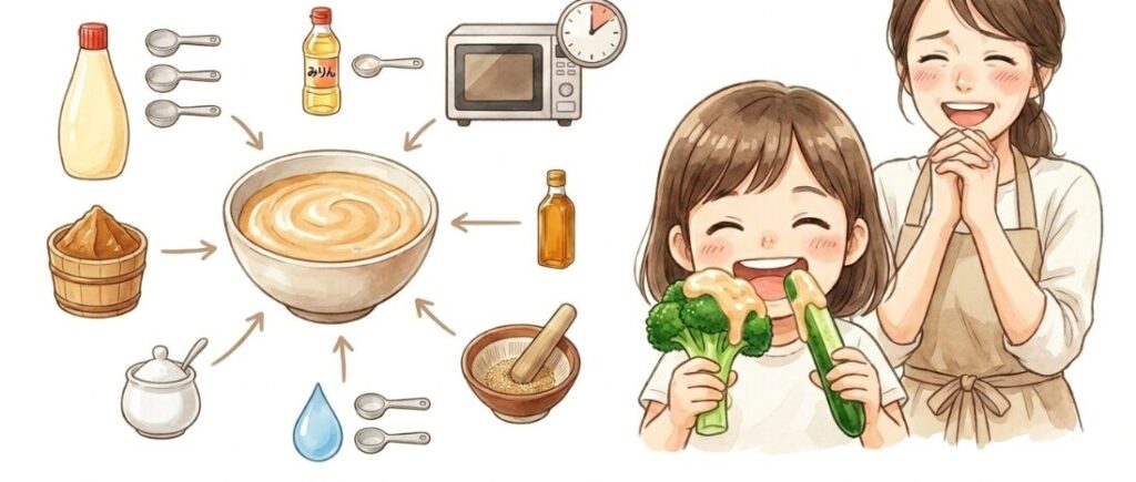 子供も喜ぶ味噌マヨネーズ風味の濃厚ダレ