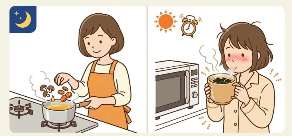 忙しい朝に嬉しい即席スープの下ごしらえ