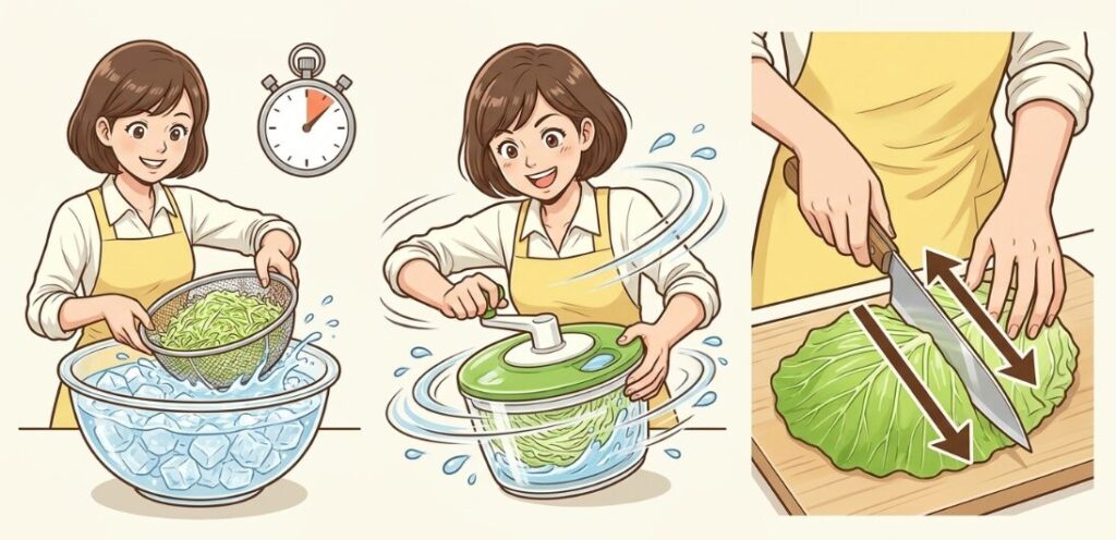 シャキシャキ感を残すキャベツの下ごしらえ