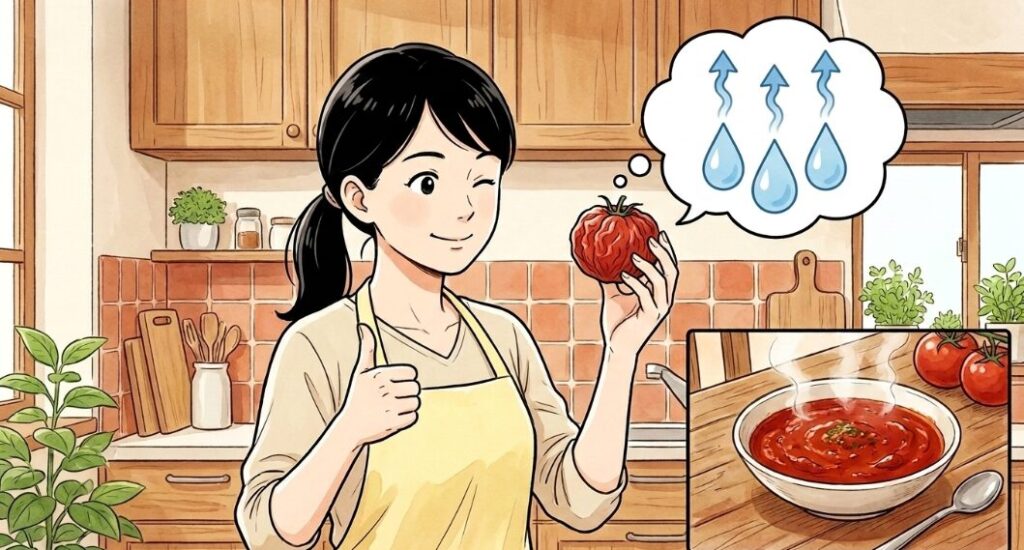 皮がシワシワになったトマトの水分量