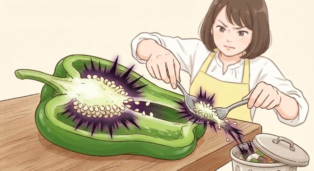 ピーマンのワタと種から出る雑味