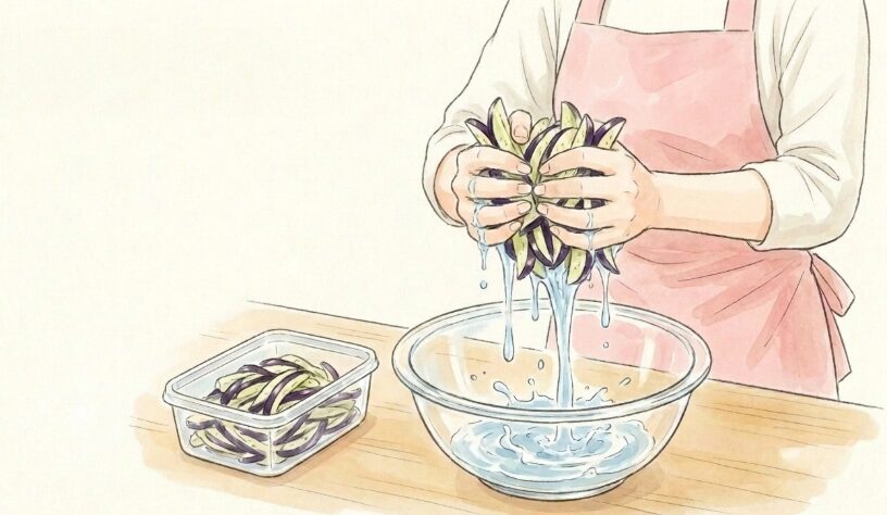 忙しい朝の夕食作りを助けるなすの塩揉み保存