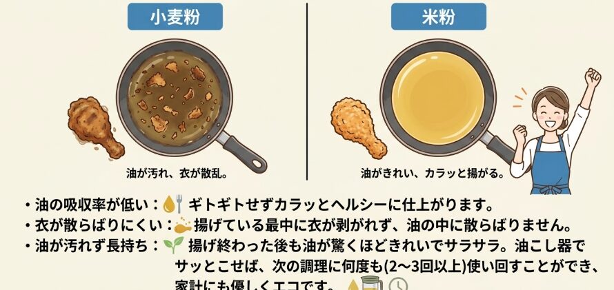 米粉の揚げ物レシピなら油が汚れず後処理が楽