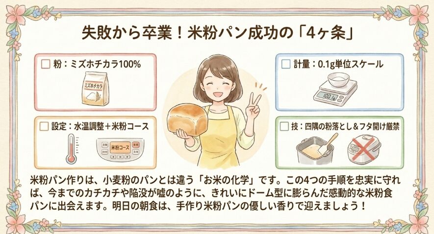 米粉の食パンをホームベーカリーで膨らまない悩みから卒業する手順