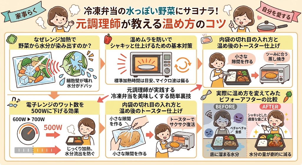 冷凍弁当の水っぽい野菜にサヨナラ！元調理師が教える温め方のコツ