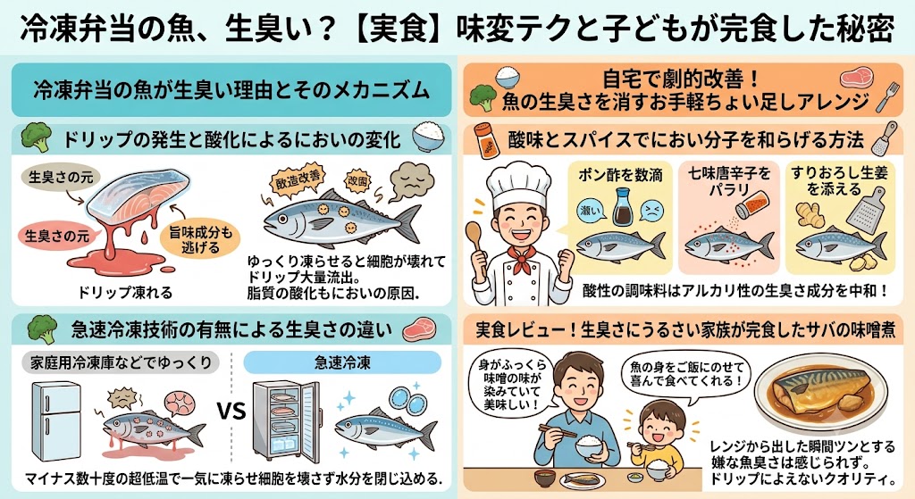 冷凍弁当の魚、生臭い？【実食】味変テクと子どもが完食した秘密