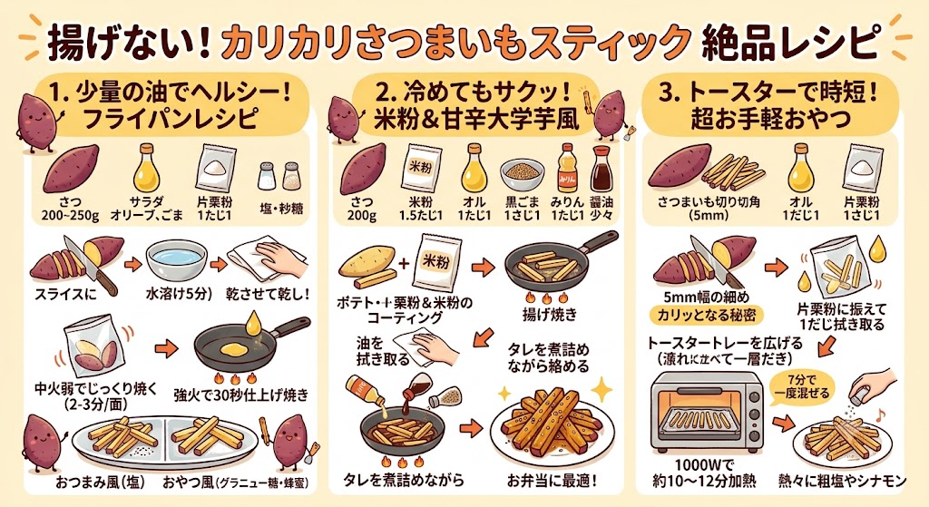 揚げないさつまいもスティックをカリカリにするレシピ