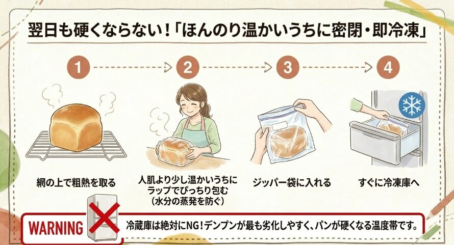 焼き上がった米粉パンの正しい保存方法