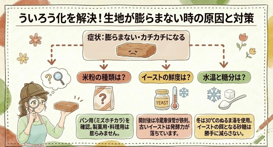 生地の膨らみが足りないときの原因と対策
