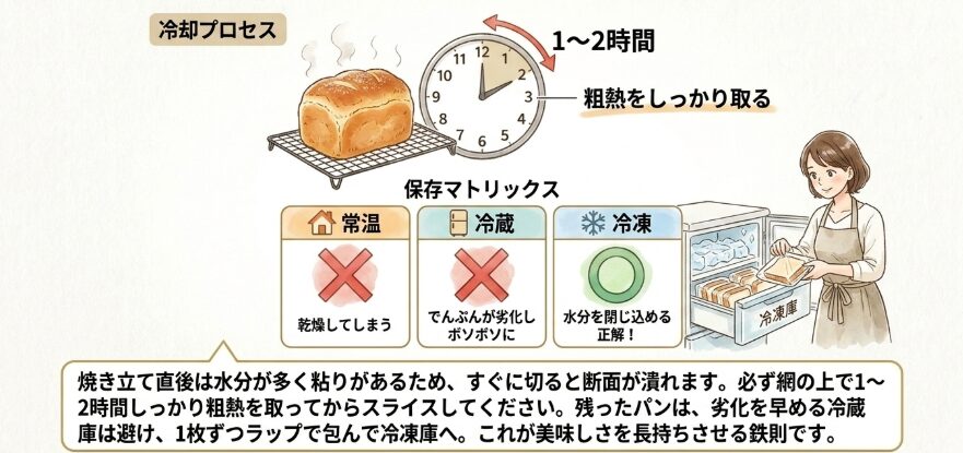 焼き上がった後の正しい切り方と保存方法