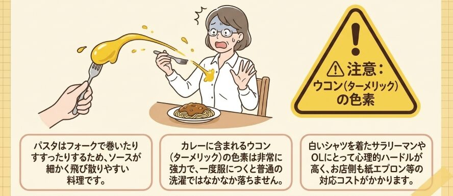 服に飛び散るシミ問題!外食で敬遠される背景