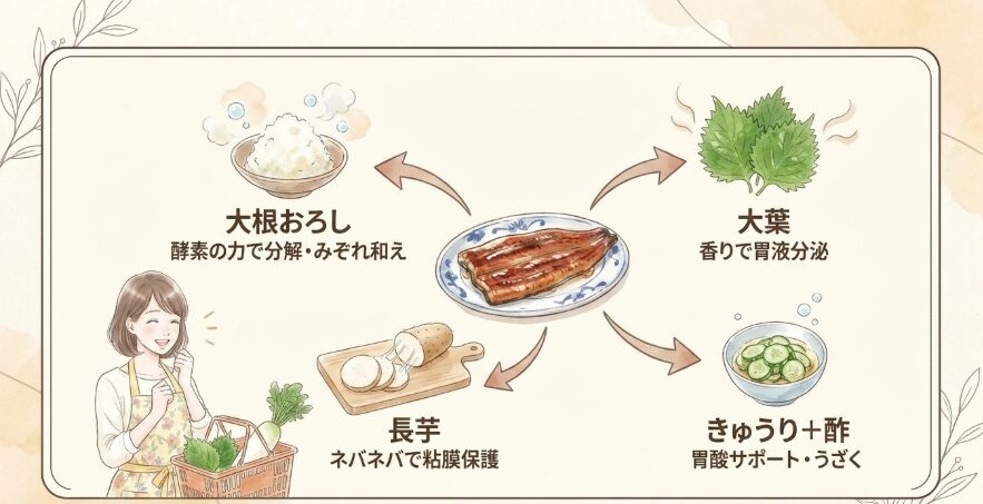 一緒に食べるとうなぎの消化を助けるおすすめ食材
