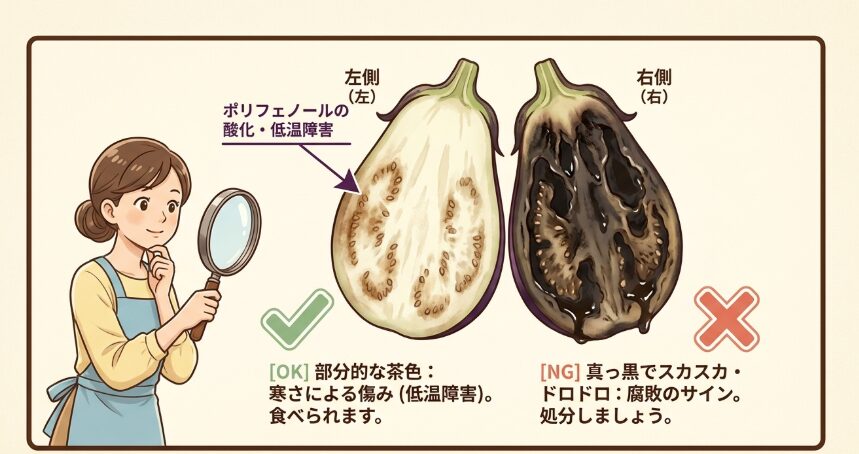 中身が茶色や黒に変色したなすの判断基準