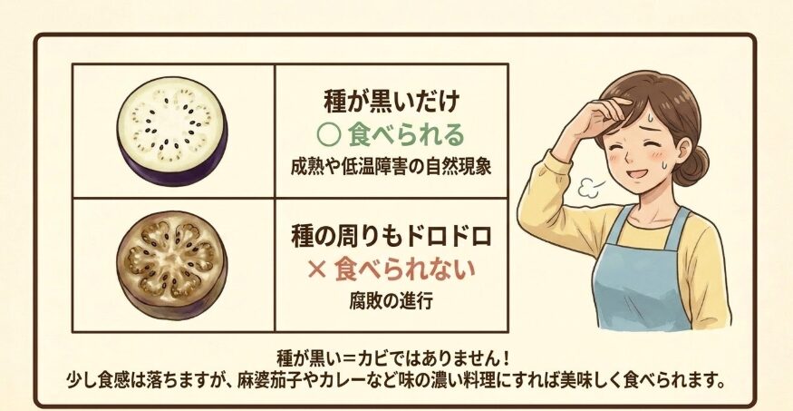 種が黒いだけのなすは食べても大丈夫？