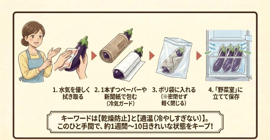 冷蔵庫で長持ちさせるなすの保存テクニック