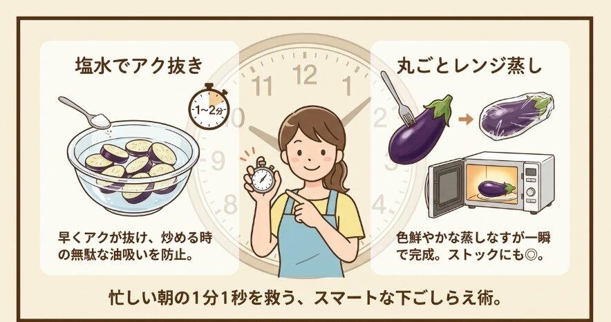時短調理を叶えるなすの下ごしらえのコツ