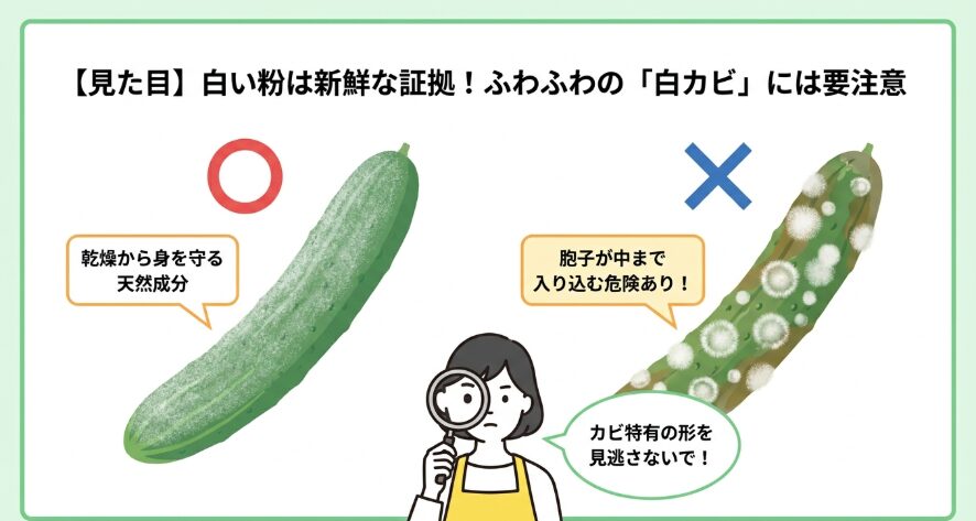 表面に白い粉やカビがある