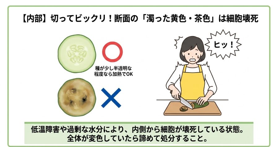 切ると中身が茶色く変色している