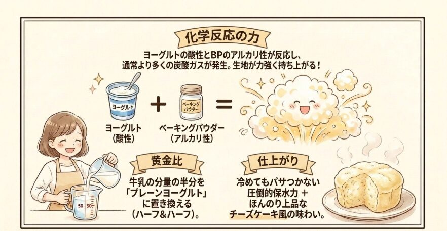 ヨーグルトを贅沢に混入させて極上のしっとり感を生み出す