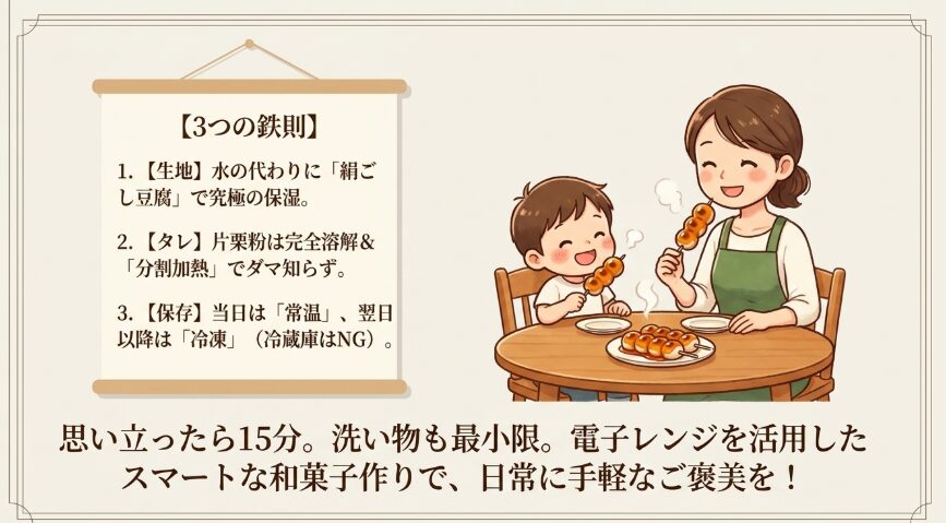 まとめ：電子レンジを活用したスマートなみたらし団子作りで、日常に手軽な和菓子のご褒美を
