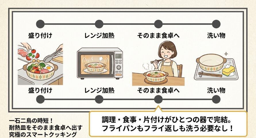耐熱皿をそのまま食卓へ出す究極のスマートクッキング