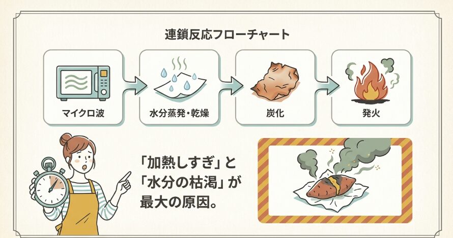 加熱しすぎで発生する「炭化」と「発火」の原因