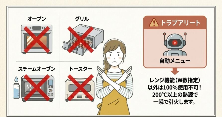 ルール1:オーブン・グリル機能、トースターでは「絶対に使用禁止」