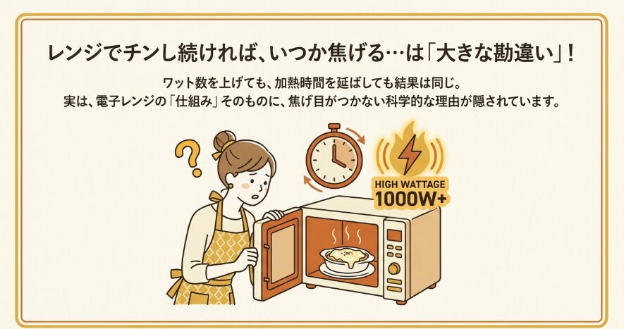 グラタンを電子レンジでワット数を上げて長時間温めても焦げ目がつかない理由