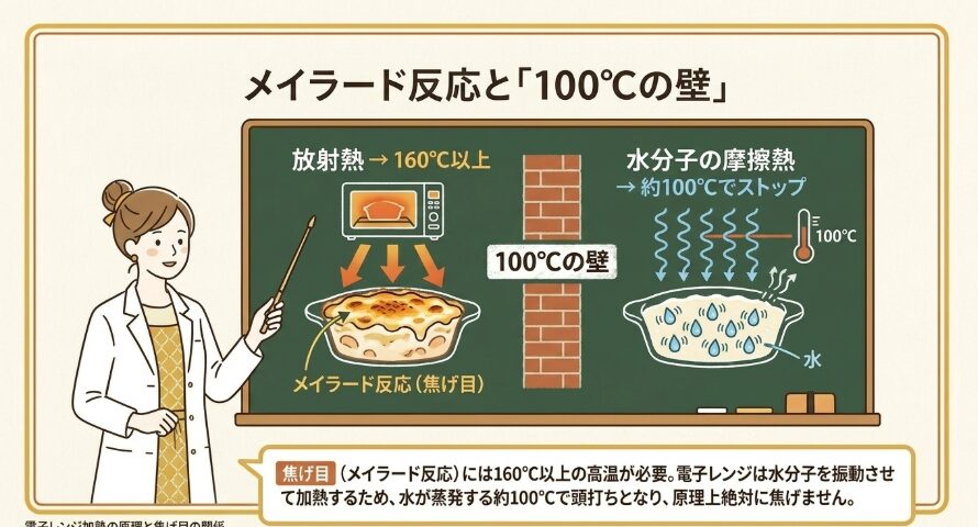電子レンジ加熱の原理と焦げ目の関係