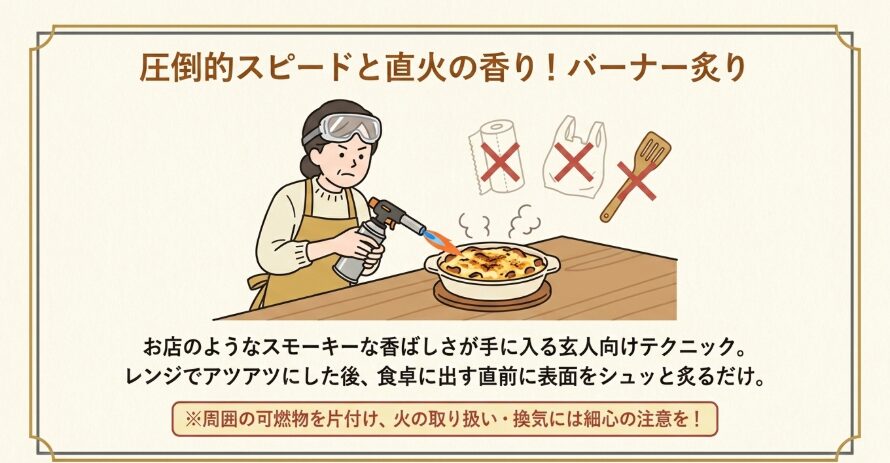 クッキングバーナー（ガストーチ）で直接あぶる