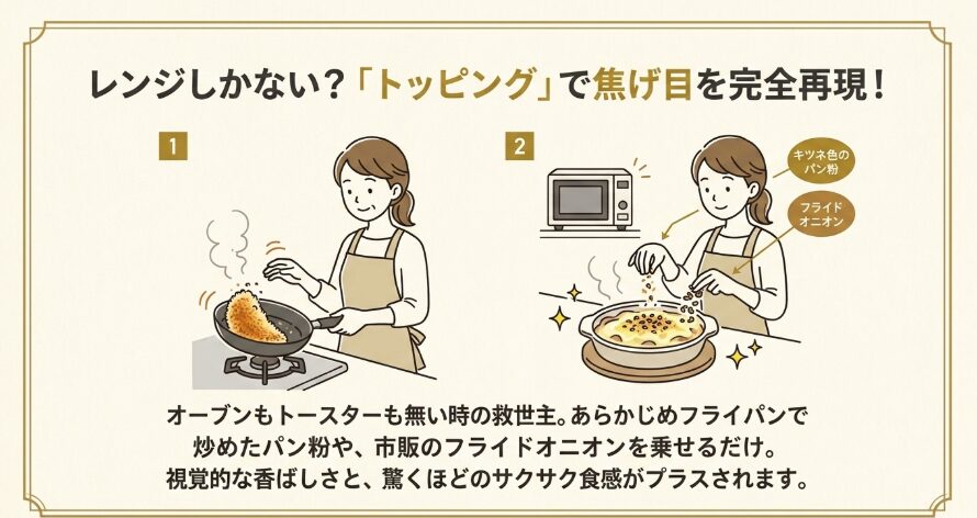 レンジのみ？パン粉を応用して焦げ目を再現する裏技