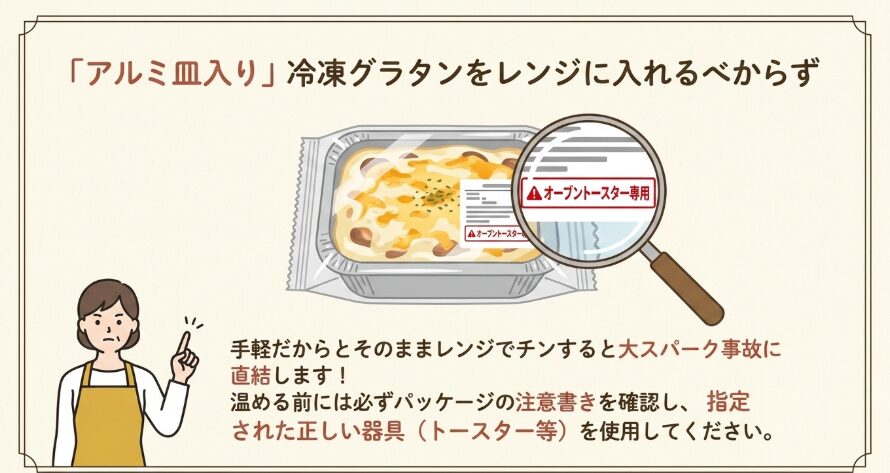 市販のアルミ製のお皿の冷凍グラタンの温め方
