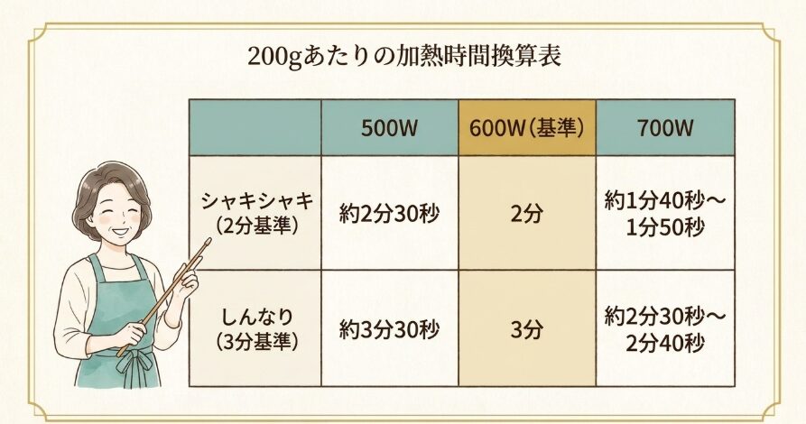 500Wや700Wの電子レンジを使う場合の換算方法