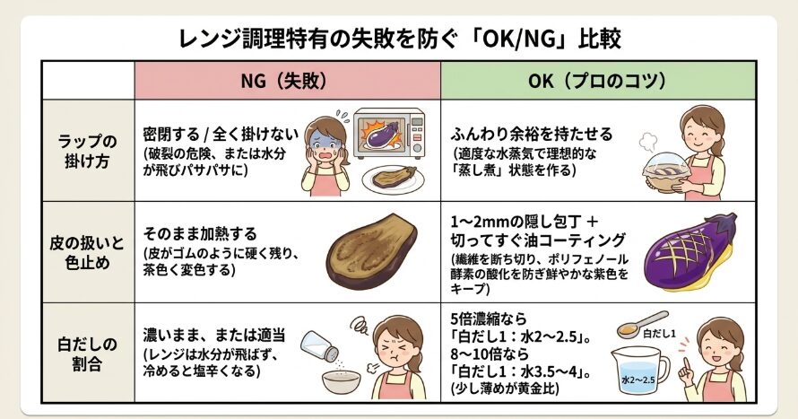 なすの白だしをレンジで失敗しないポイント