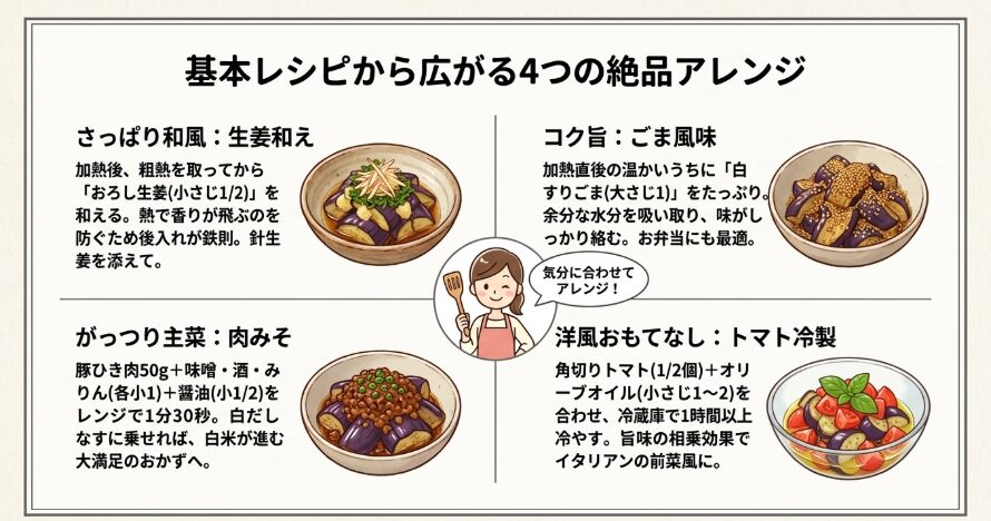 なすの白だしをレンジでの人気アレンジレシピ