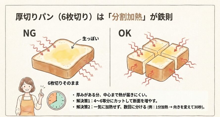 6枚切り食パン加熱時の火の通り方に注意