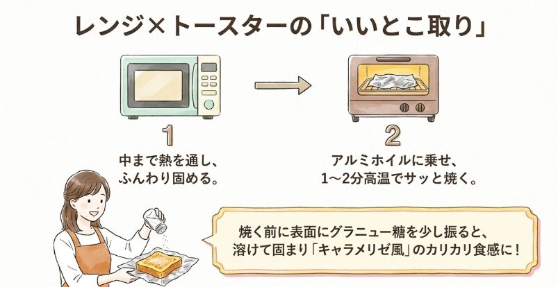レンジとトースターでカリカリ食感を出す