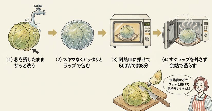 レンジで簡単！キャベツ丸ごと加熱法