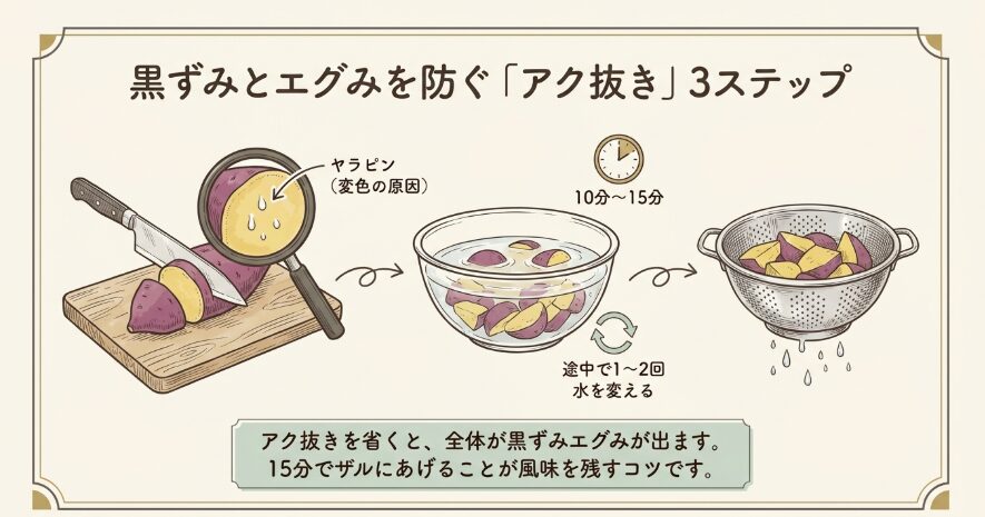 失敗しないさつまいもの下ごしらえとアク抜き