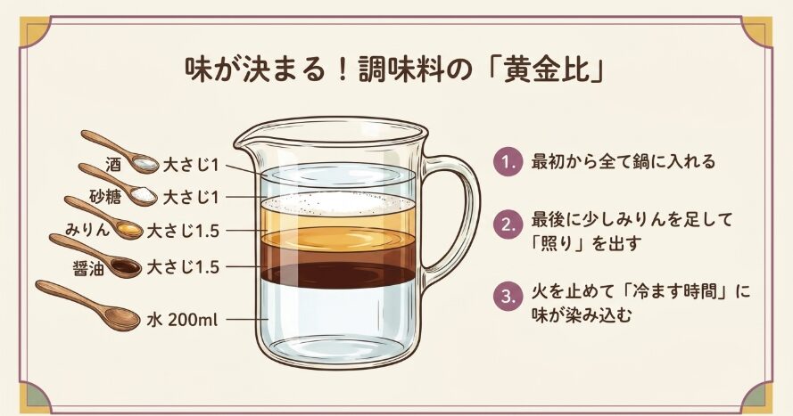 黄金比の調味料で味が染み込む基本のレシピ