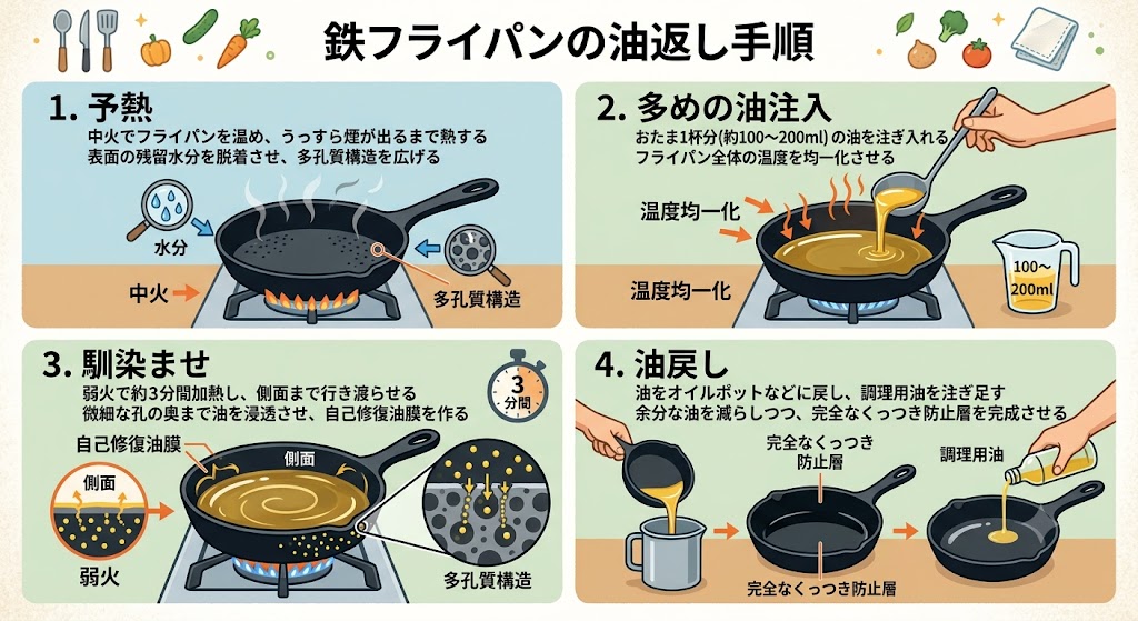 鉄フライパンの油返し手順
