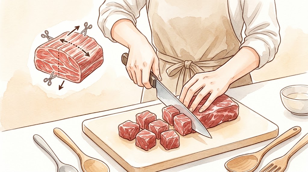 肉の筋切りと繊維を断つ切り方
