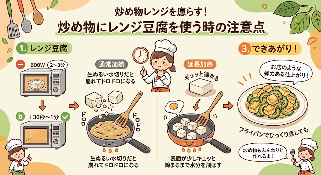 チャンプルーやステーキなど炒め物に使う時の注意点