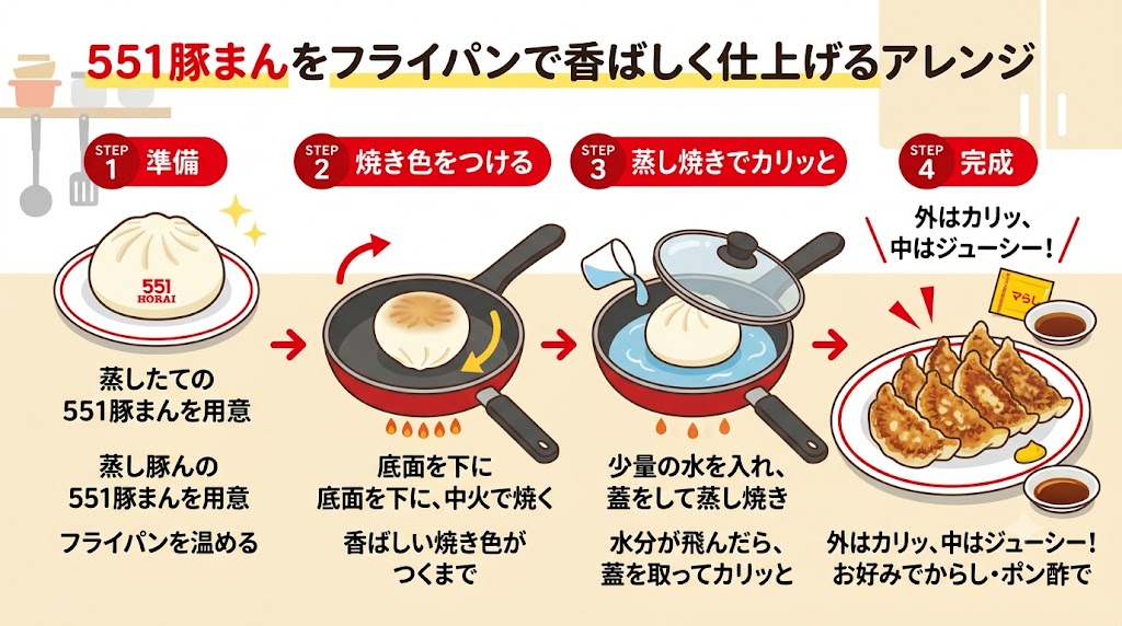 フライパンで香ばしく仕上げる焼き豚まんアレンジ